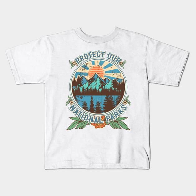 Protect our national parks retro climate call to action groovy hippie 70s style Kids T-Shirt by HomeCoquette